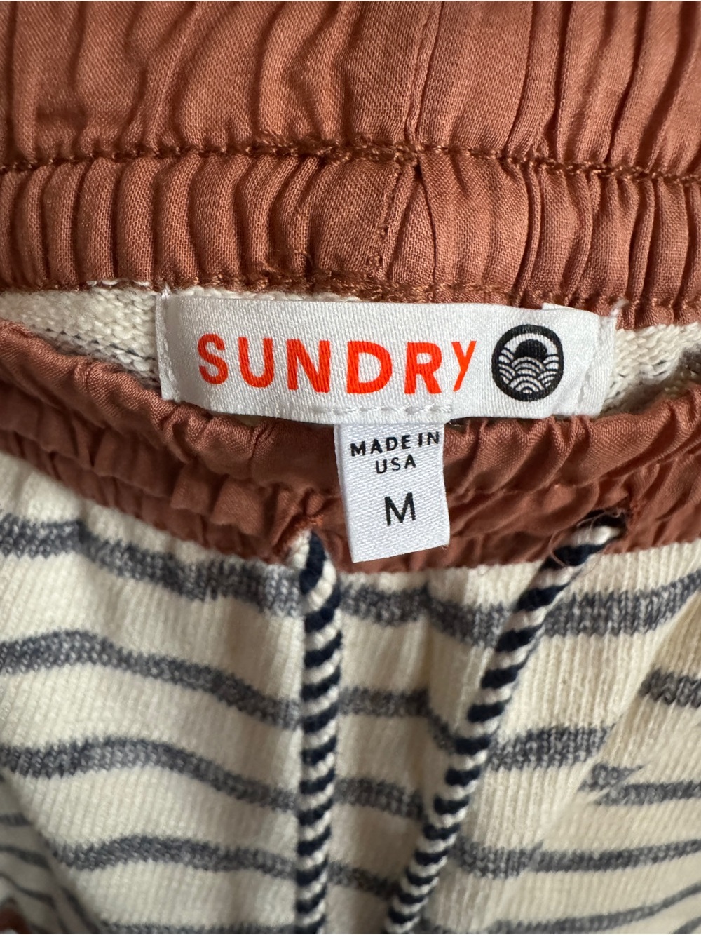 Sundry Cream and Navy Striped Lounge Shorts with Rust Trim - Picture 2 of 3